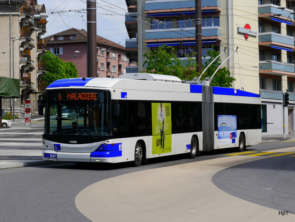 TL - Trolleybus Nr.847 unterwegs auf der Linie 6 in der Stadt Lausanne am 10.05.2016