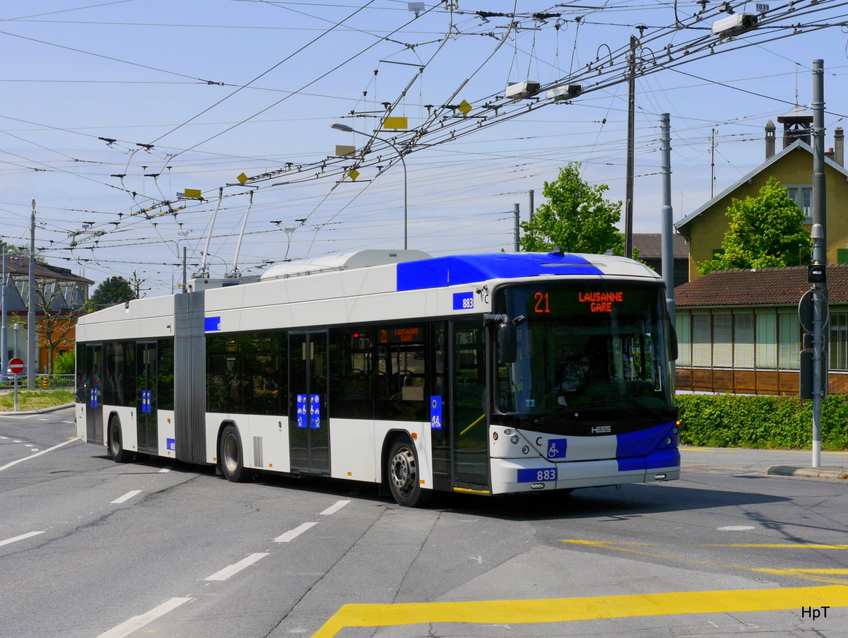 TL - Trolleybus Nr.883 unterwegs auf der Linie 21 in der Stadt Lausanne am 10.05.2016