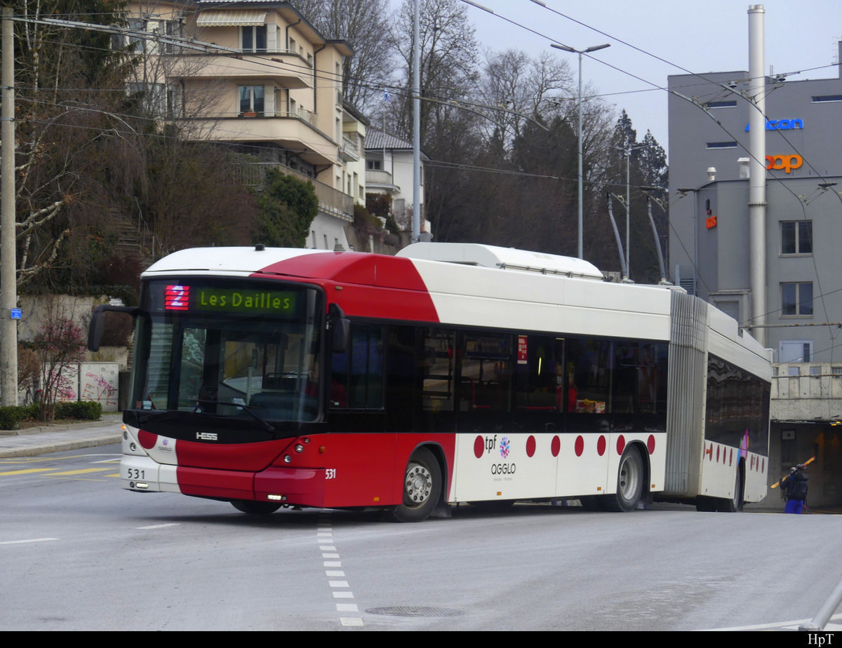tpf - Hess Trolleybus  Nr. 531 unterwegs in Freiburg am 13.02.2021