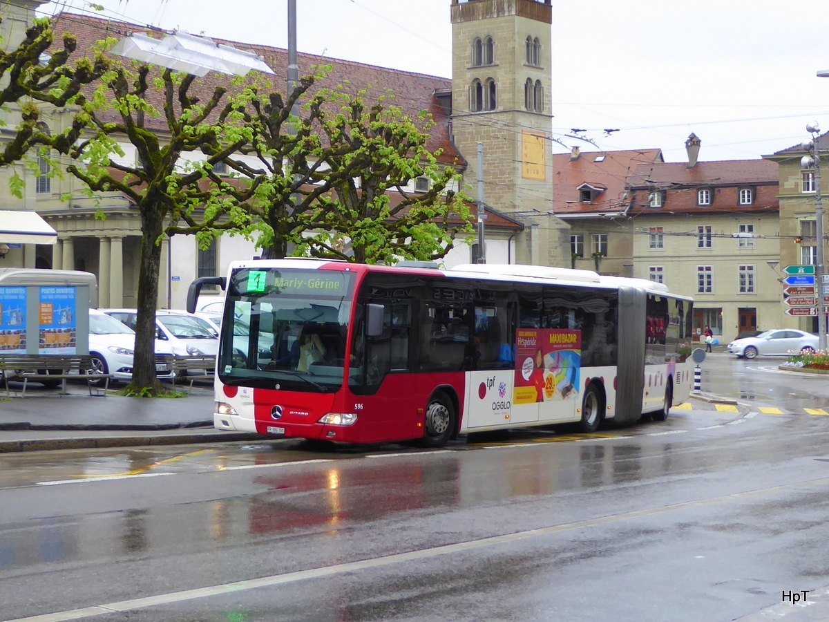 tpf - Mercedes Citaro Nr.596  FR 300398 unterwegs auf der Linie 1 in der Stadt Fribourg am 10.05.2016