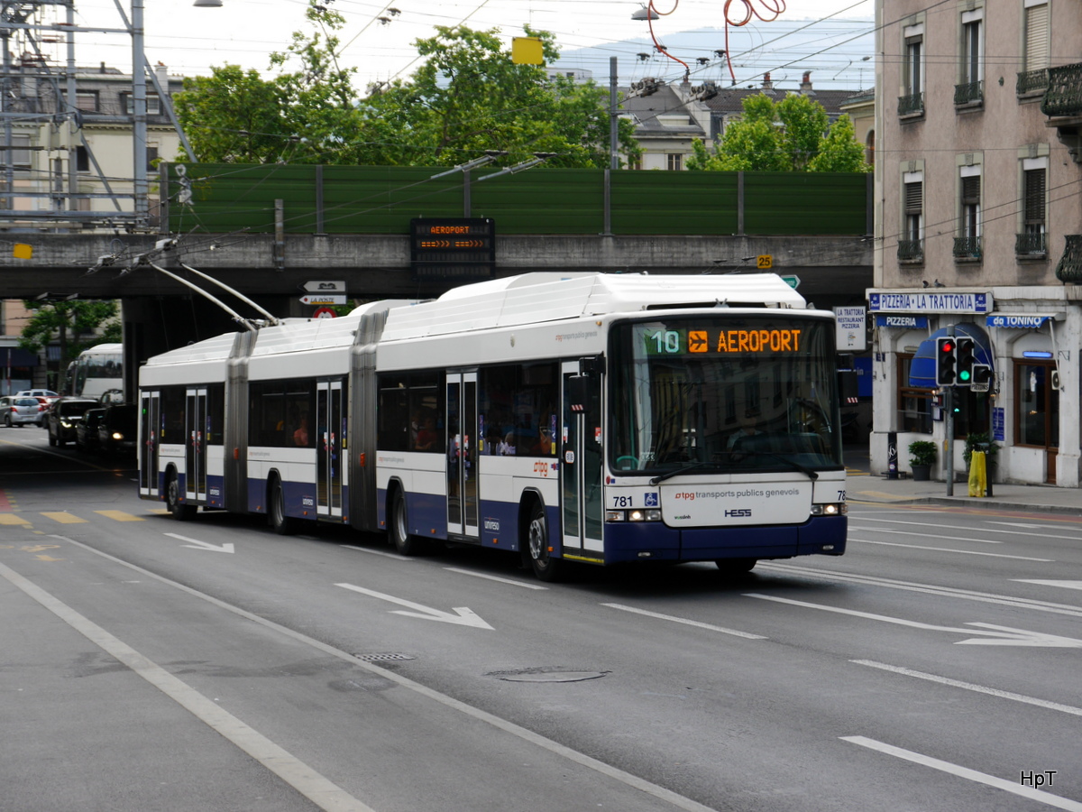 tpg - Hess Trolleybus Nr.781 unterwegs auf der Linie 10 in der Stadt Genf am 03.06.2017