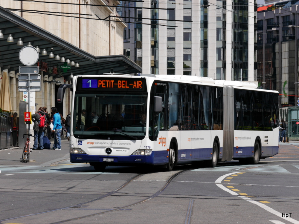 tpg - Mercedes Citaro Nr.1179  GE 960929 unterwegs auf der Linie 1 in Genf am 04.05.2014