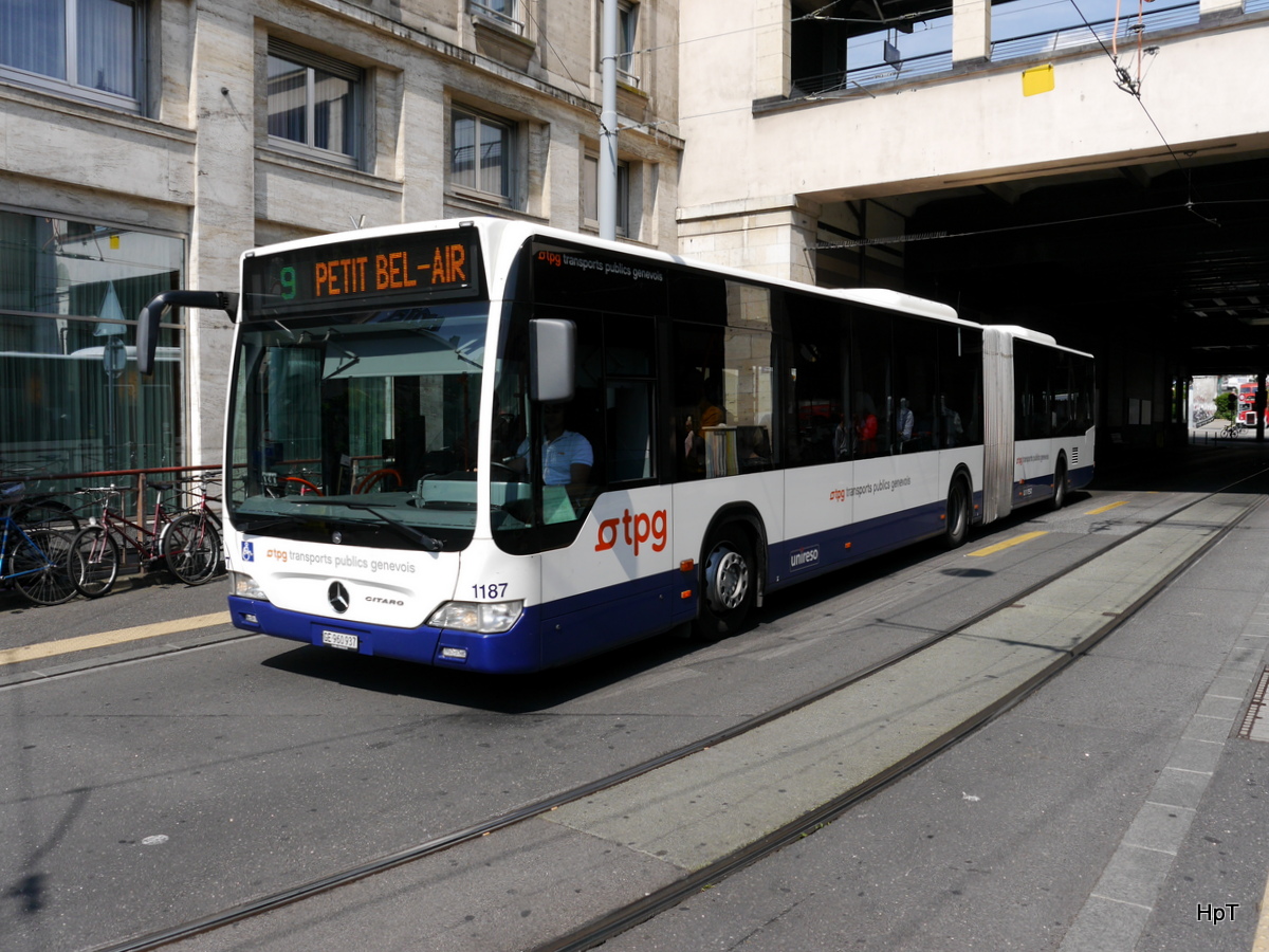 tpg - Mercedes Citaro Nr.1187  GE 960937 unterwegs auf der Linie 9 in der Stadt Genf am 03.06.2017
