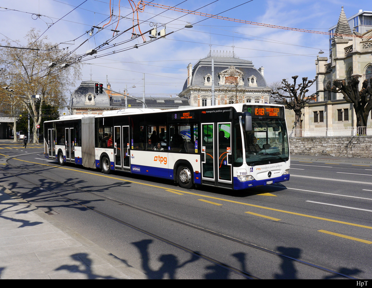 tpg - Mercedes Citaro  Nr.1188  GE  961262 unterwegs auf der Linie 8 in der Stadt Genf am 06.04.2019