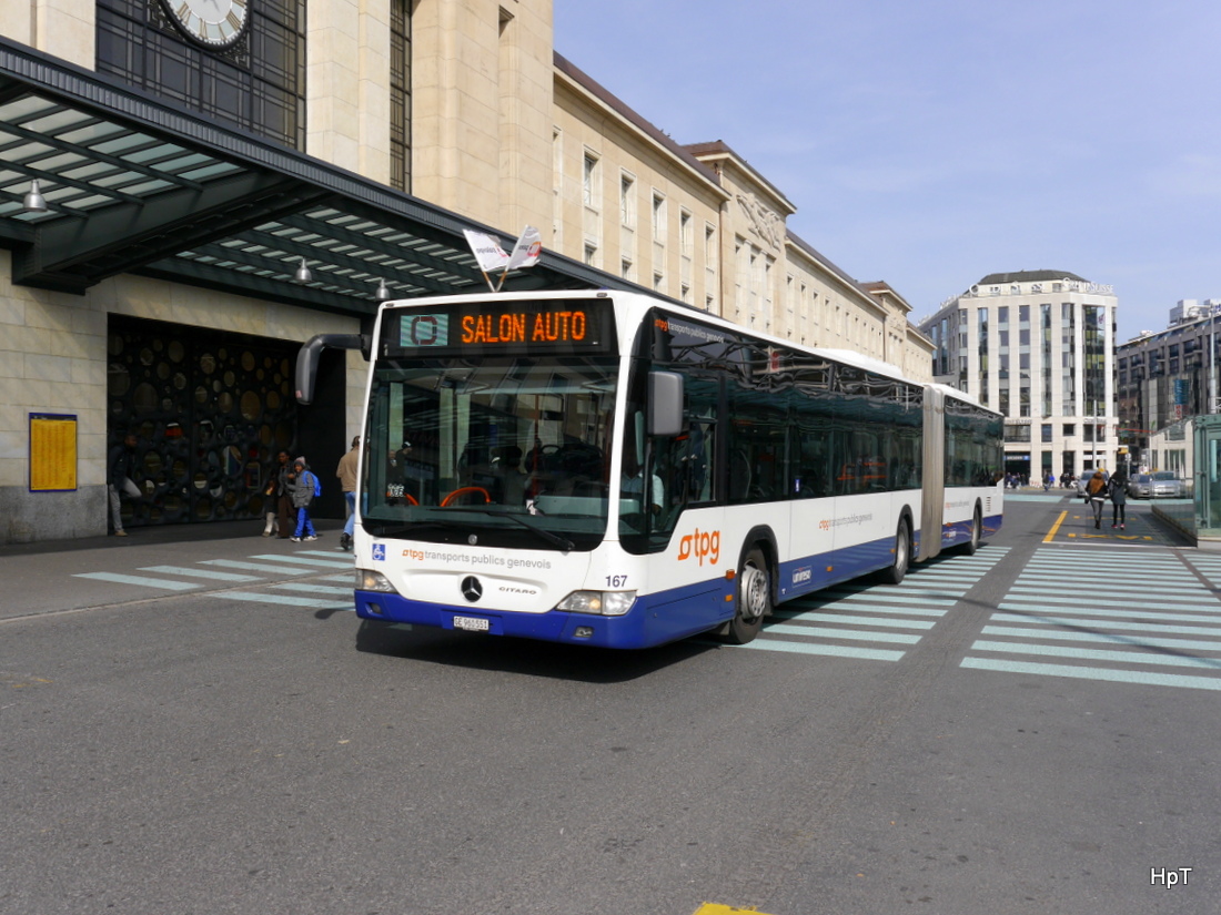 TPG - Mercedes Citaro Nr.167 GE 960551 unterwegs für den Autosalon in Genf am 08.03.2015