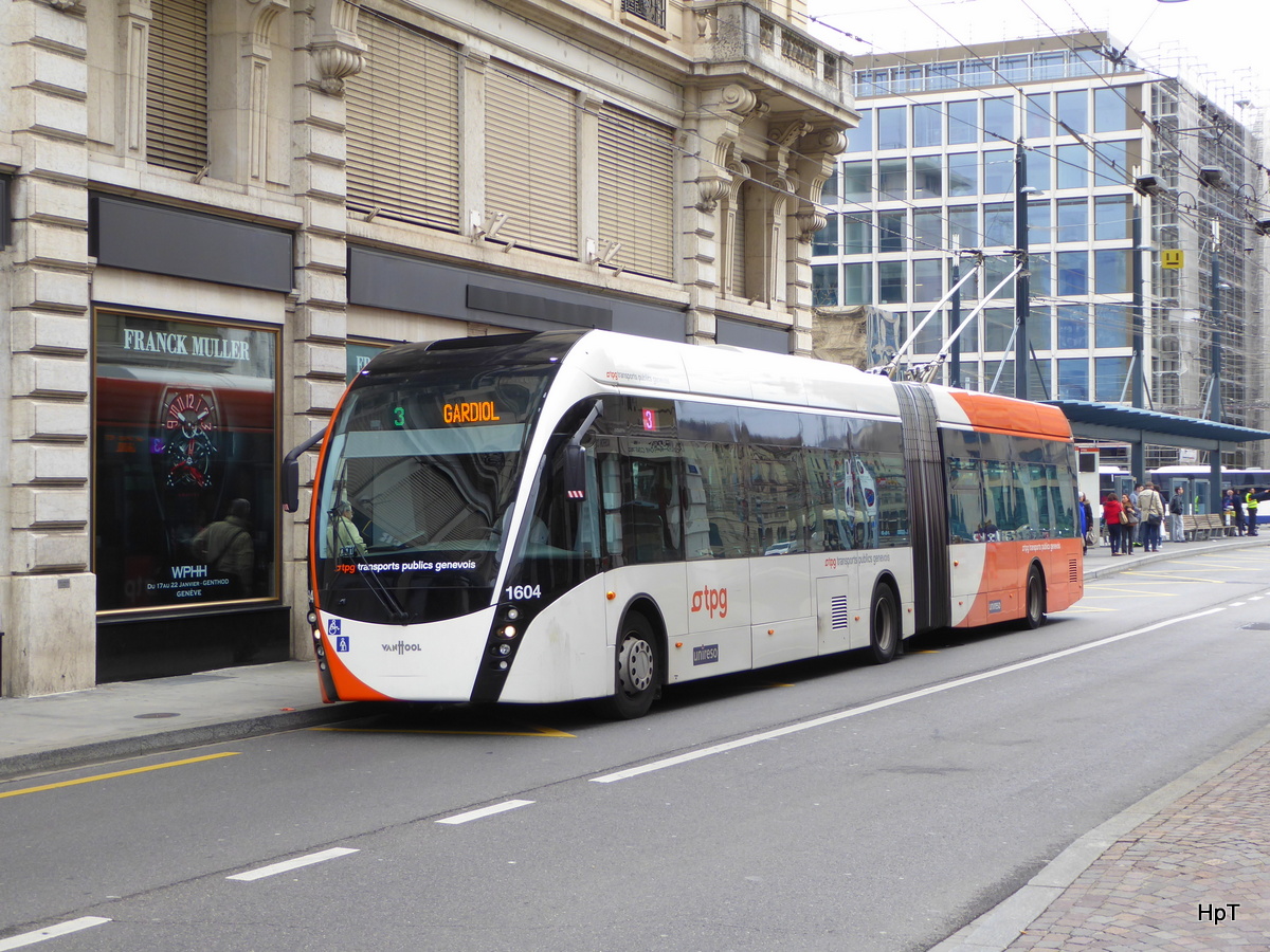 TPG - Trolleybus Nr.1604 unterwegs auf der Linie 3 in der Stadt Genf am 09.04.2016