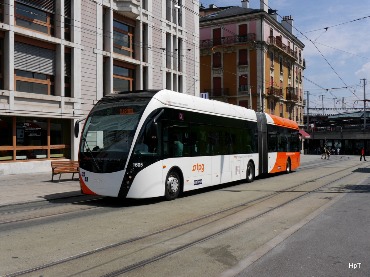 tpg - Trolleybus Nr.1605 unterwegs auf der Linie 3 in der Stadt Genf am 03.06.2017