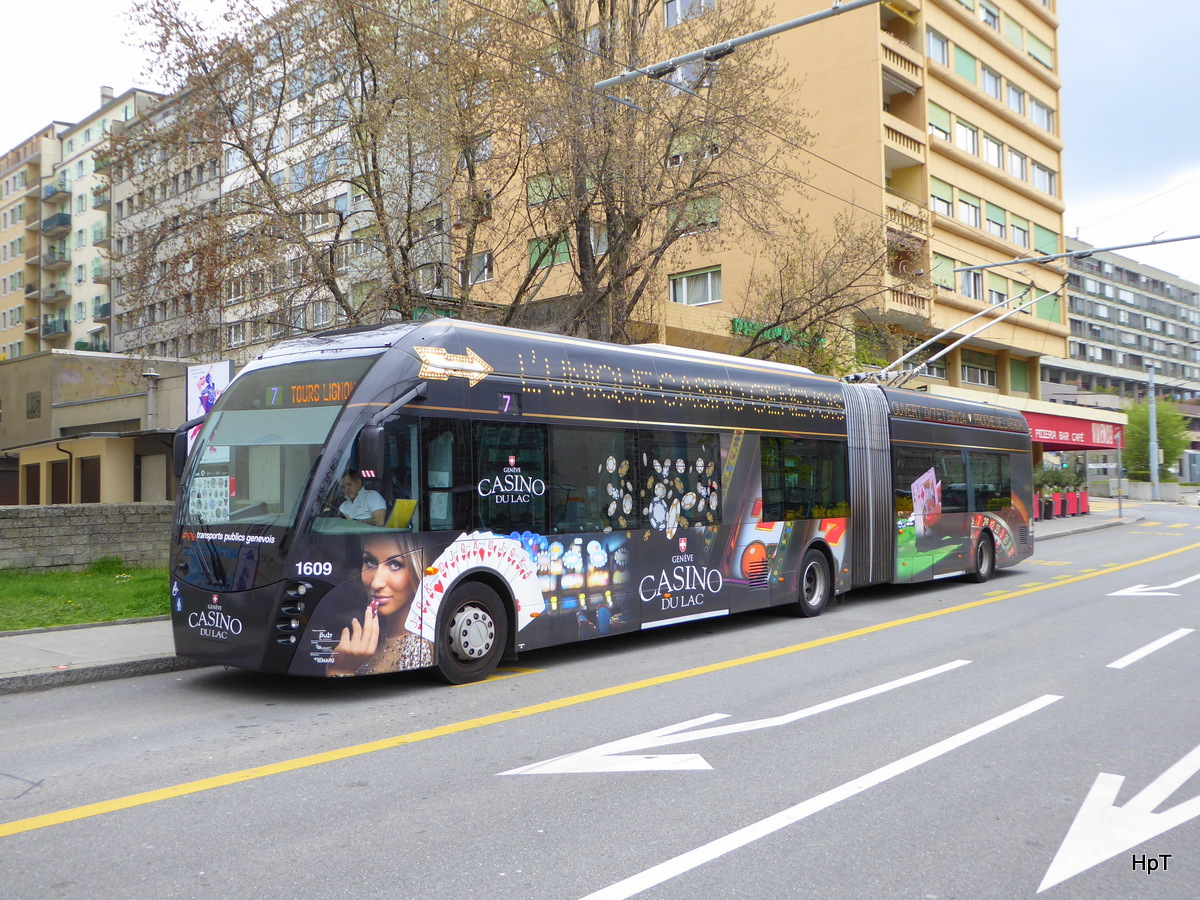 TPG - Trolleybus Nr.1609 unterwegs auf der Linie 7 in der Stadt Genf am 09.04.2016