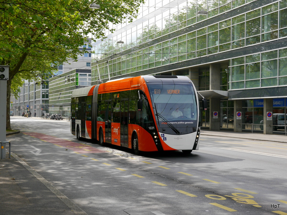 tpg - Trolleybus Nr.1631 unterwegs auf der Linie 19 in der Stadt Genf am 04.06.2016