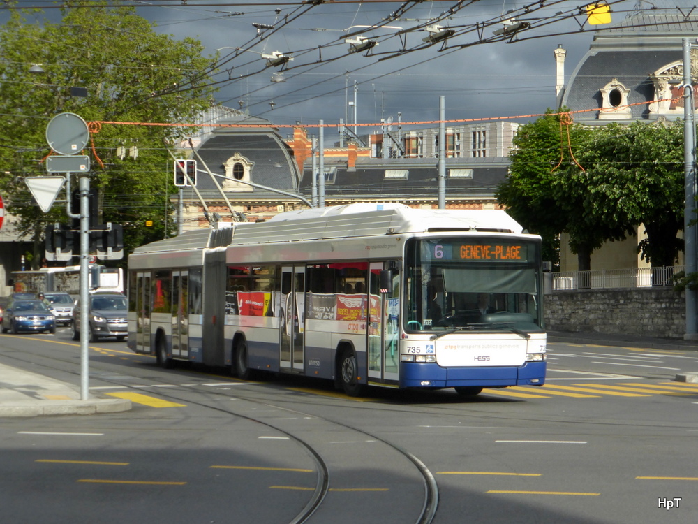 TPG - Trolleybus Nr.735 unterwegs auf der Linie 6 in der Stadt Genf am 09.05.2014