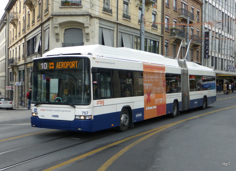 TPG - Trolleybus Nr.757 unterwegs auf der Linie 6 in der Stadt Genf am 09.05.2014