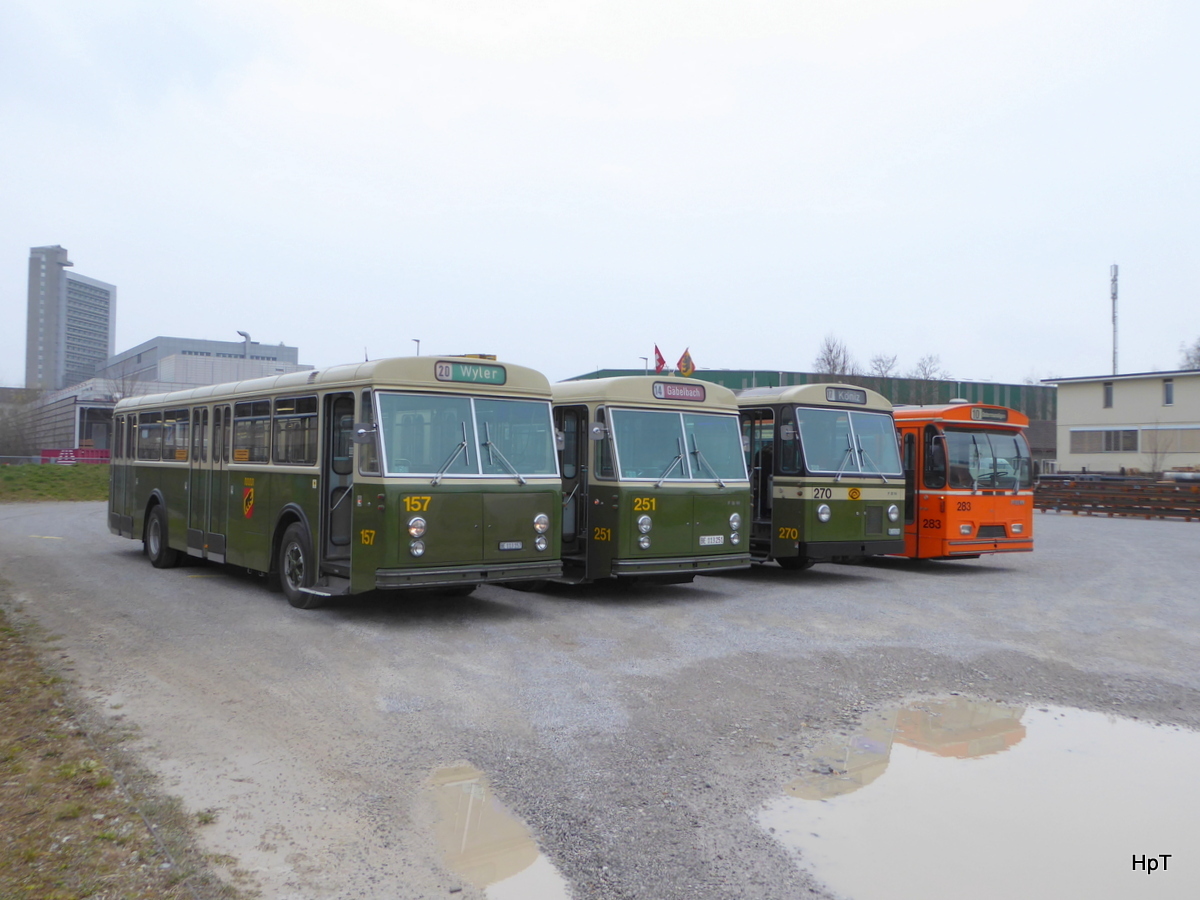 Tramverein Bern / ex Bern Mobil - Fototreff mit den Oldtimer FBW Nr.157 und FBW Nr.251 und FBW 270 und FBW 283 in Bern 12.03.2016