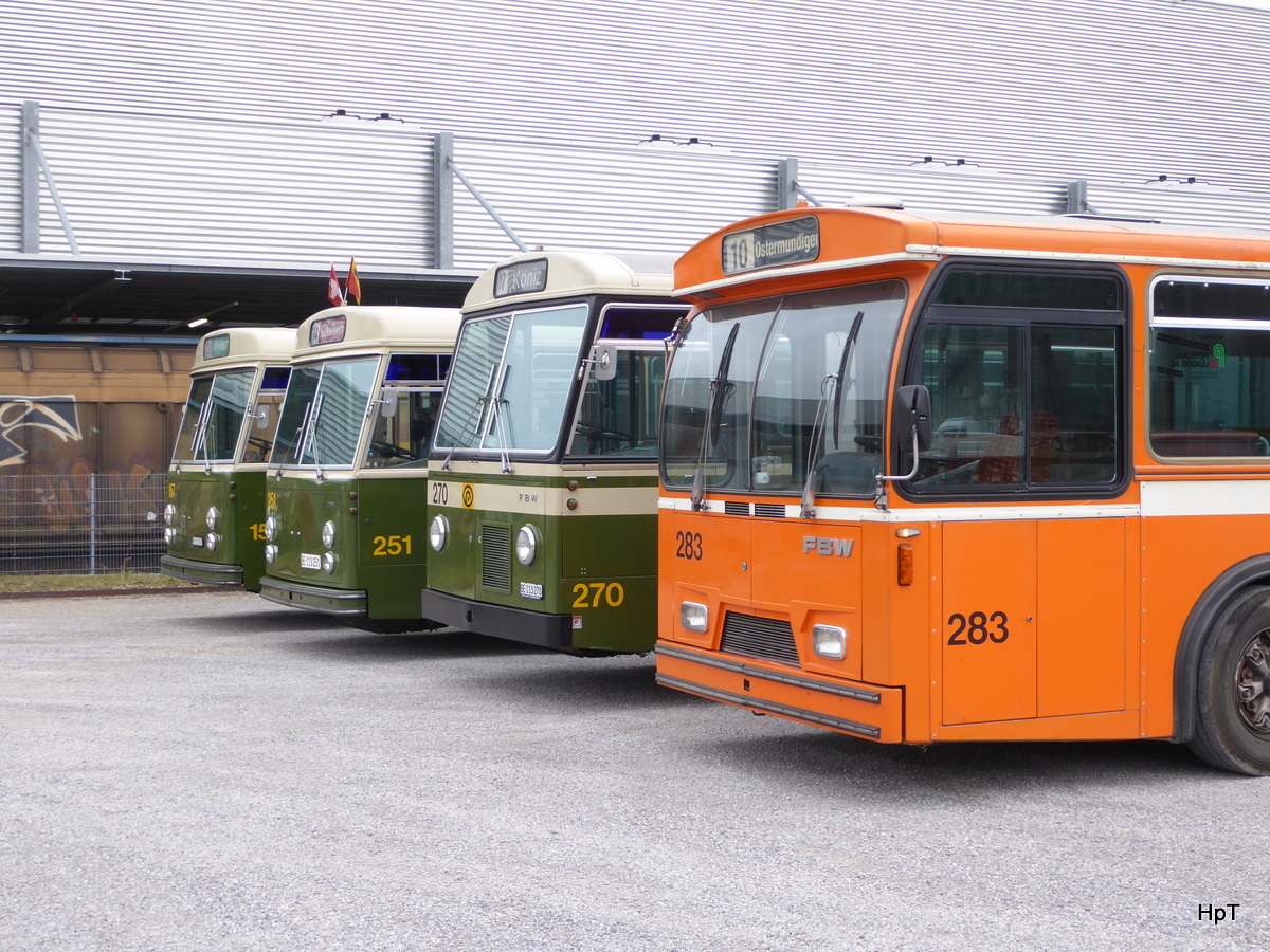 Tramverein Bern / ex Bern Mobil - Fototreff mit den Oldtimer FBW Nr.283 und FBW Nr.270 und FBW 251 und  FBW 157 in Bern 12.03.2016