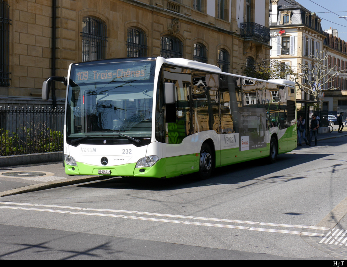 TransN / Stadt Neuchâtel - Mercedes Citaro Nr.232 NE 195232 unterwegs in der Stadt Neuenburg am 20.04.2019