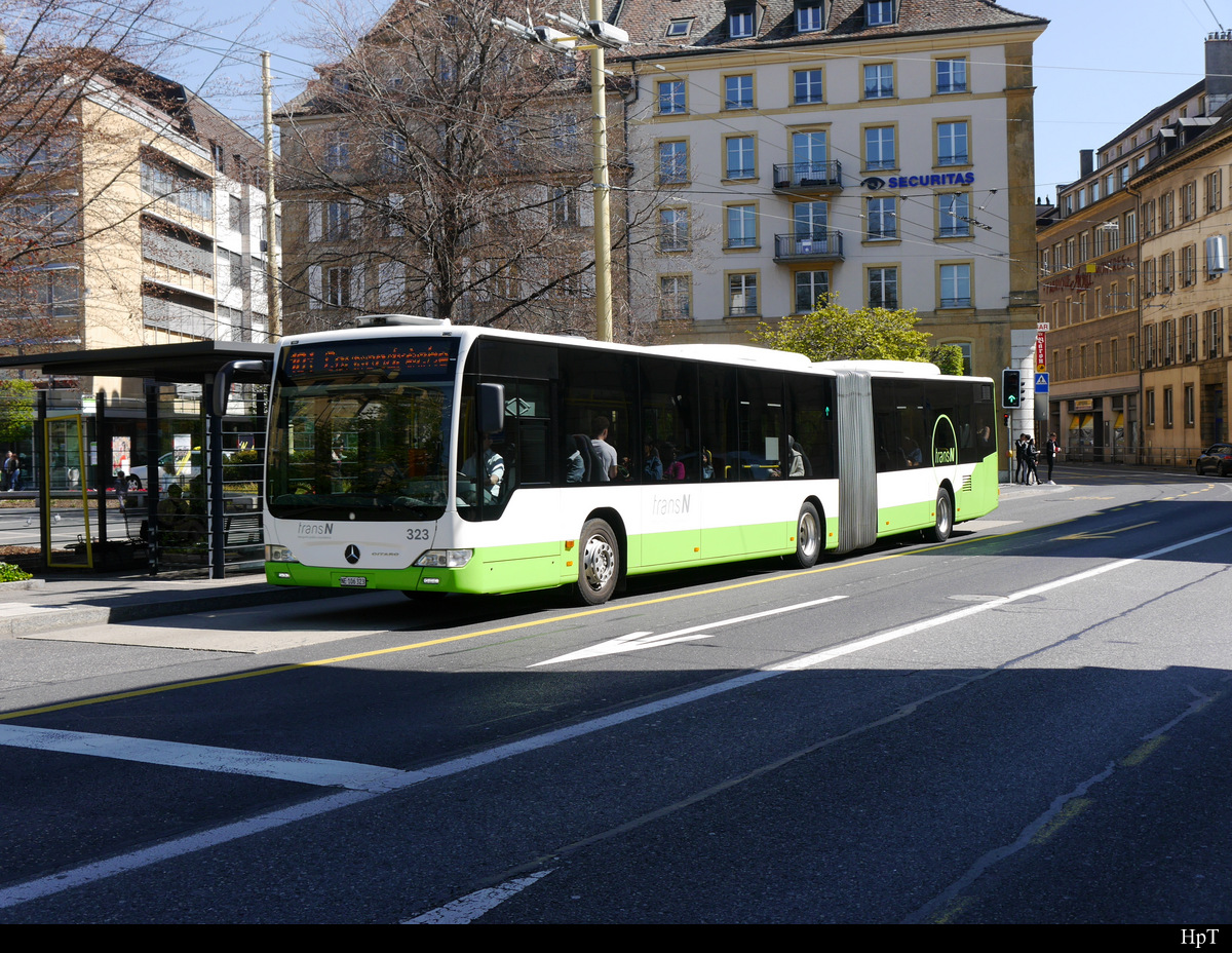 TransN / Stadt Neuchâtel - Mercedes Citaro Nr.323  NE 106323 unterwegs in der Stadt Neuenburg am 20.04.2019