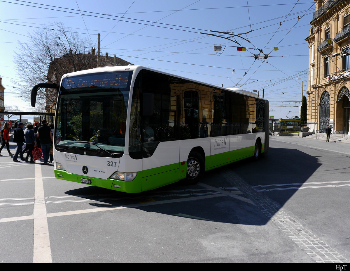 TransN / Stadt Neuchâtel - Mercedes Citaro Nr.327  NE 109327 unterwegs in der Stadt Neuenburg am 20.04.2019