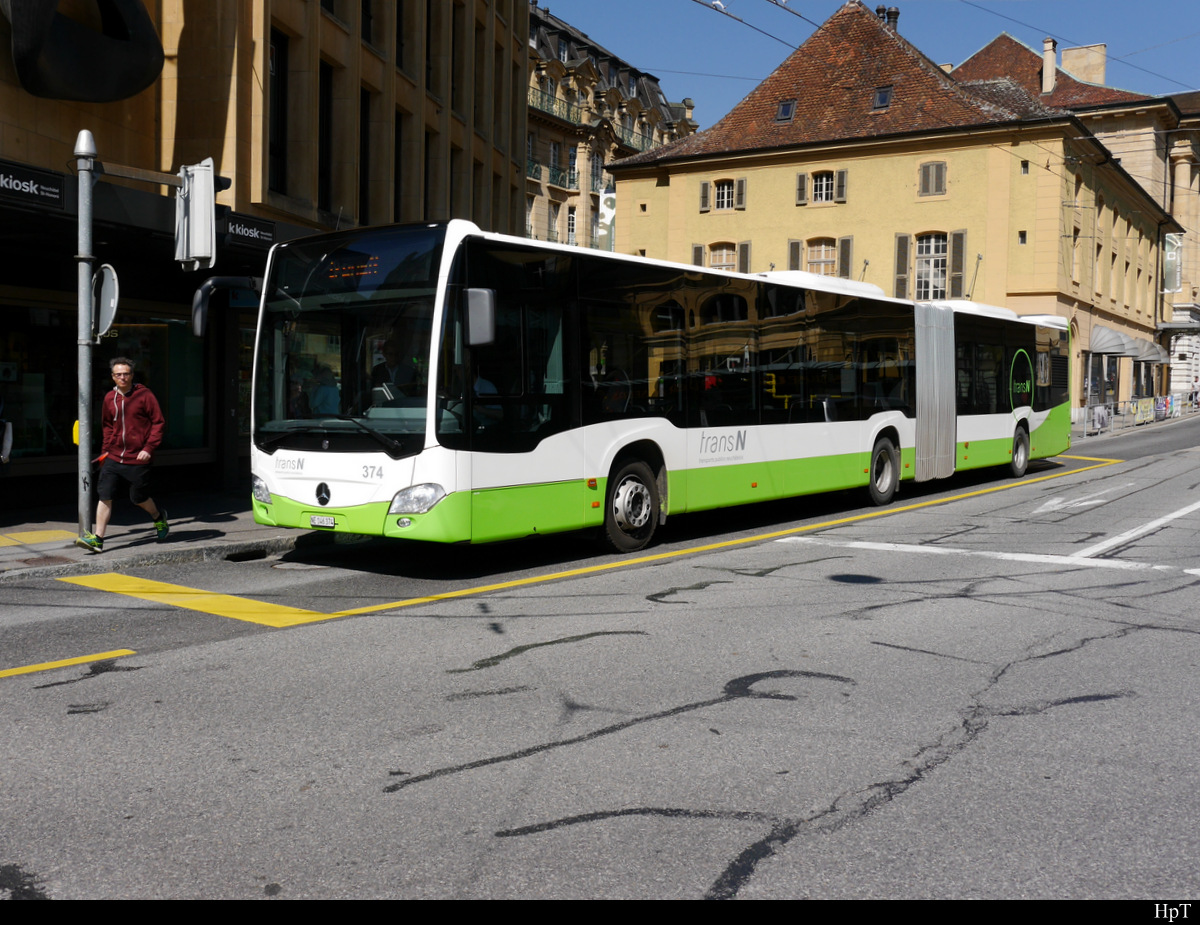 TransN / Stadt Neuchâtel - Mercedes Citaro Nr.374  NE 146374 unterwegs in der Stadt Neuenburg am 20.04.2019