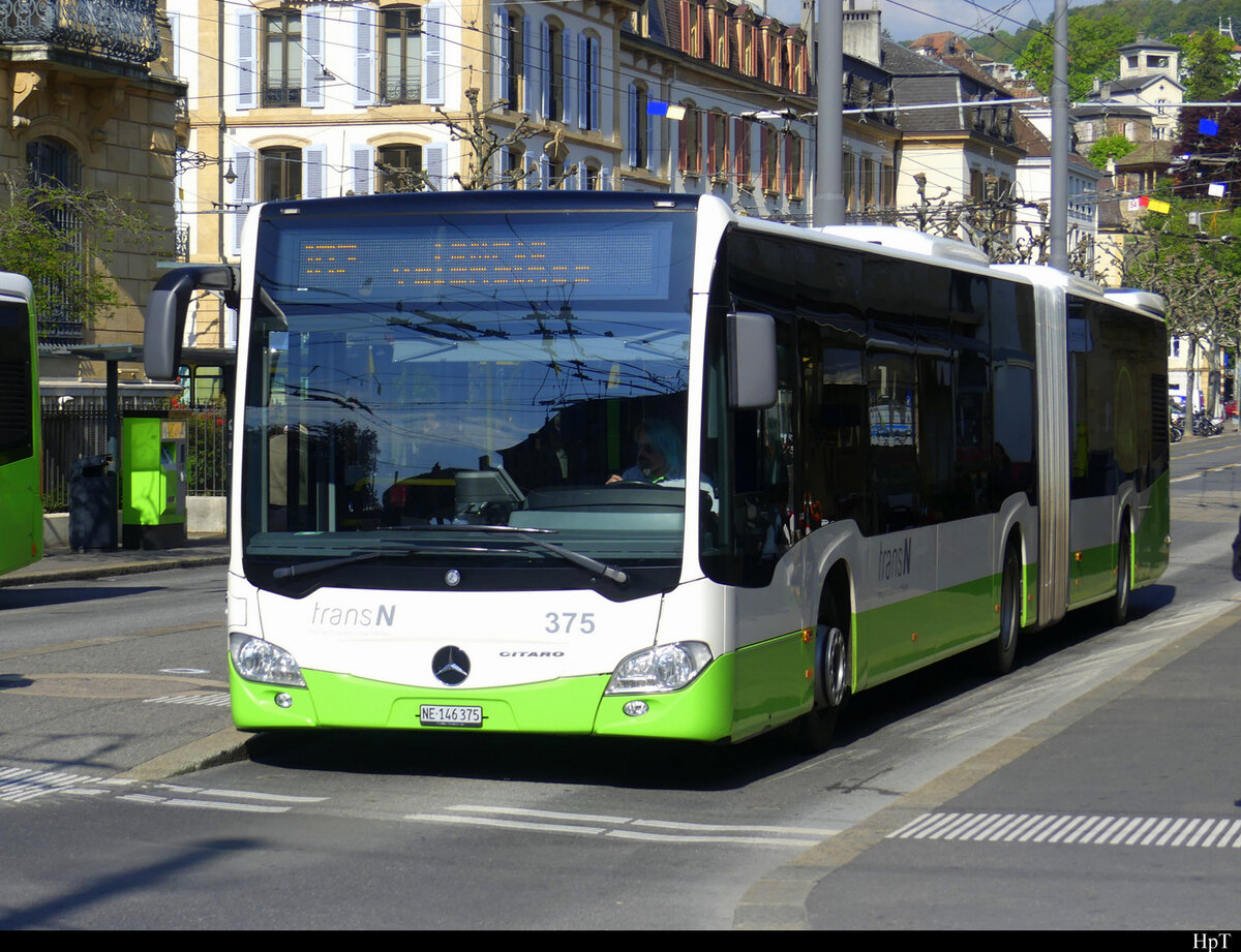 TransN - Mercedes Citaro Nr.375  NE 146375 unterwegs in Neuchâtel am 03.05.2022