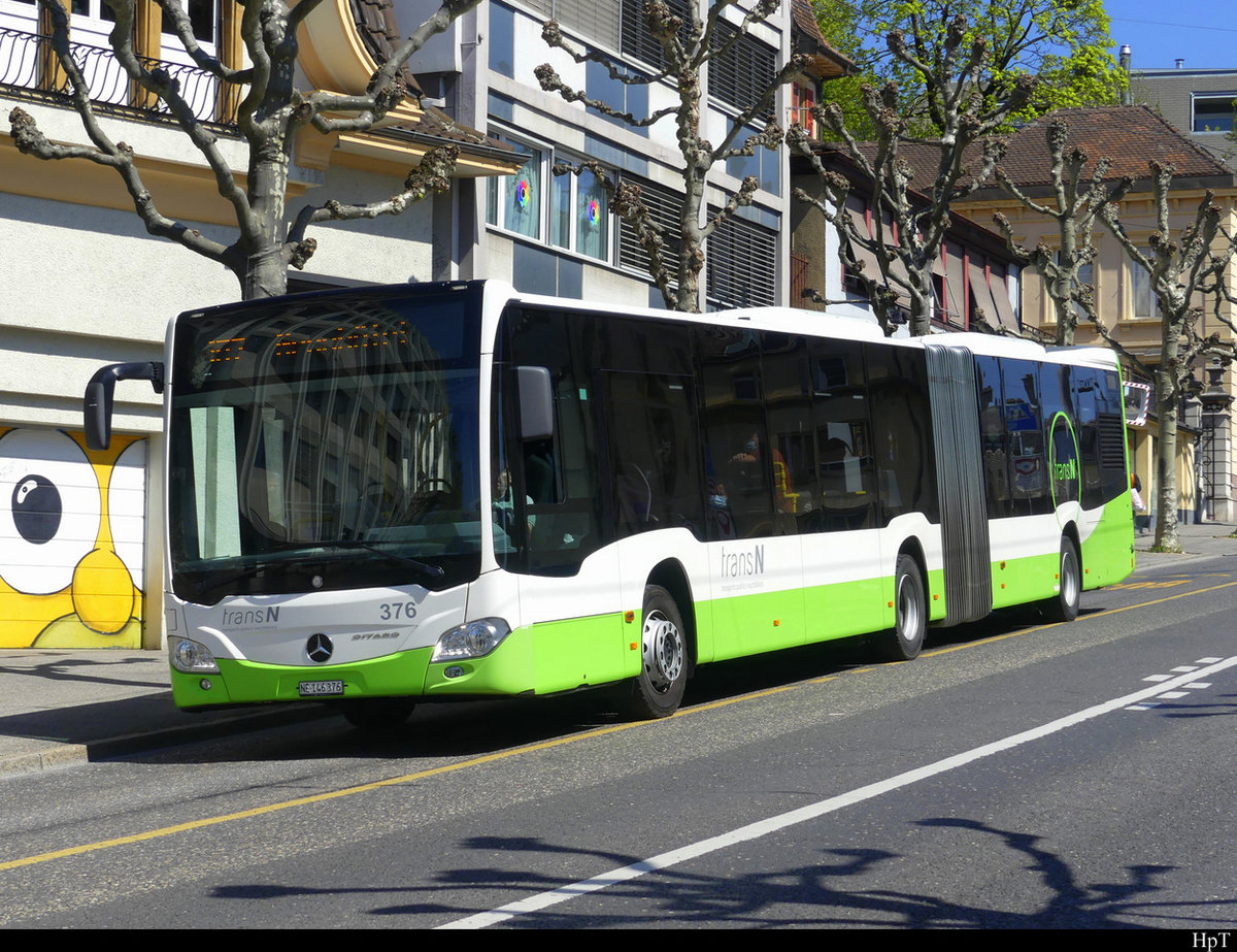TransN - Mercedes Citaro Nr.376  NE 146376 unterwegs in Neuchâtel am 24.04.2021