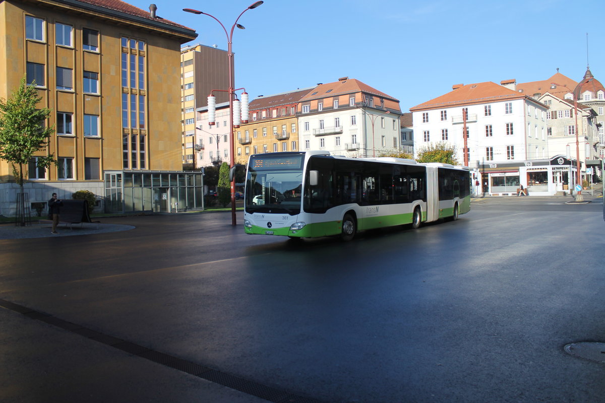 transN Nr. 361 (Mercedes Citaro C2 O530G) am 22.10.2019 beim Bhf. La-Chaux-de-Fonds
