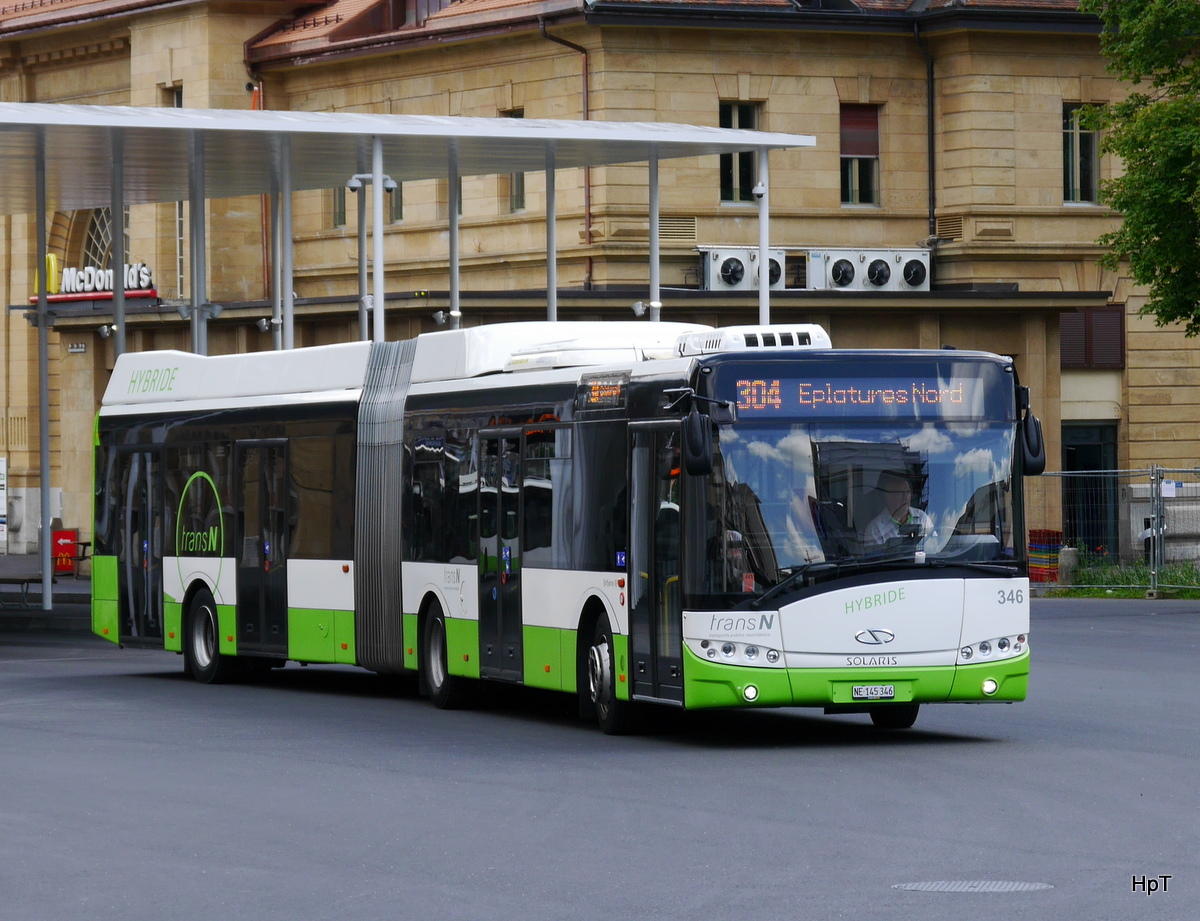 TransN - Solaris Hybrid Nr.346  NE 145346  unterwegs auf der Linie 304 in La Chaux de Fonds am 09.07.2016