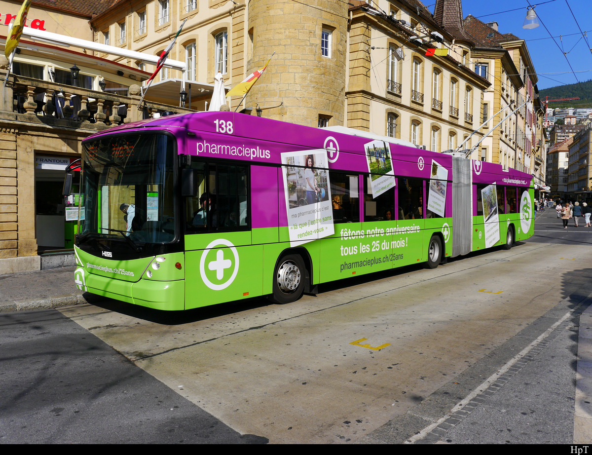 transN - Trolleybus Nr.138 unterwegs in der Stadt Neuchatel am 20.09.2019