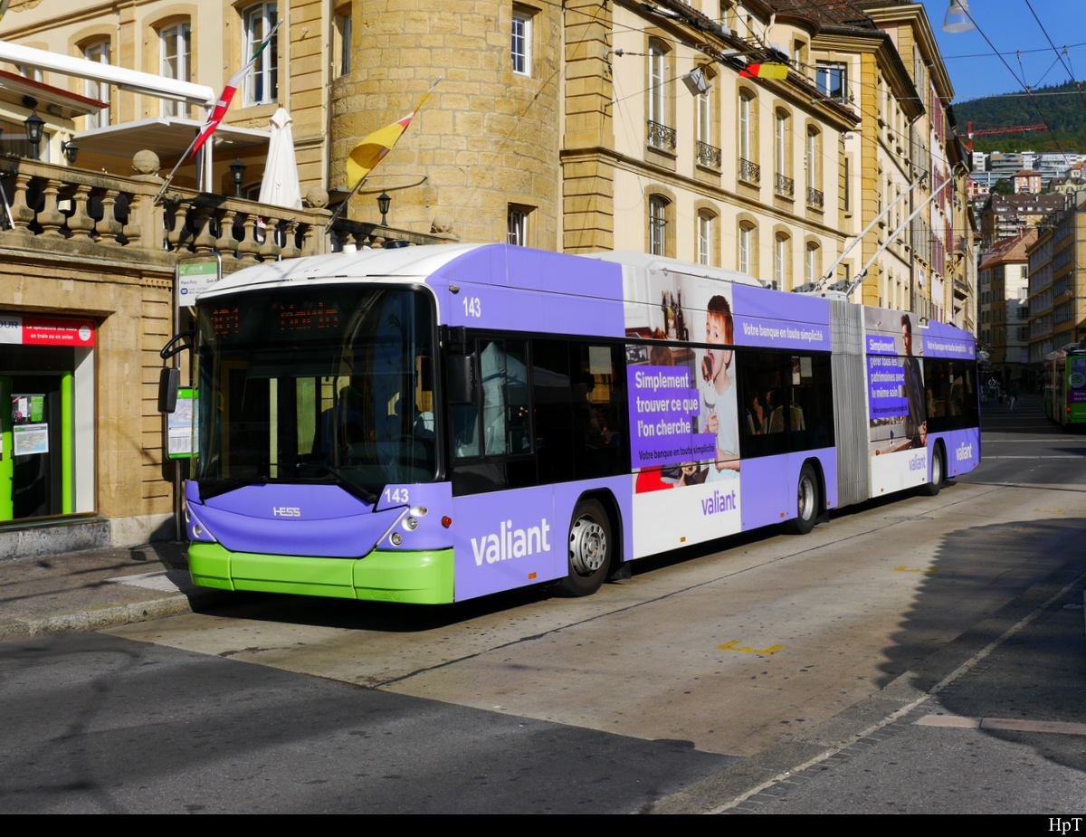 transN - Trolleybus Nr.143 unterwegs in der Stadt Neuchatel am 20.09.2019