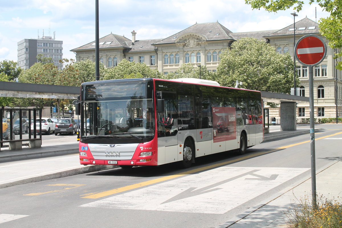 travys Nr. 117 (MAN A21 Lion's City) am 14.7.2020 beim Bhf. Yverdon-les-Bains