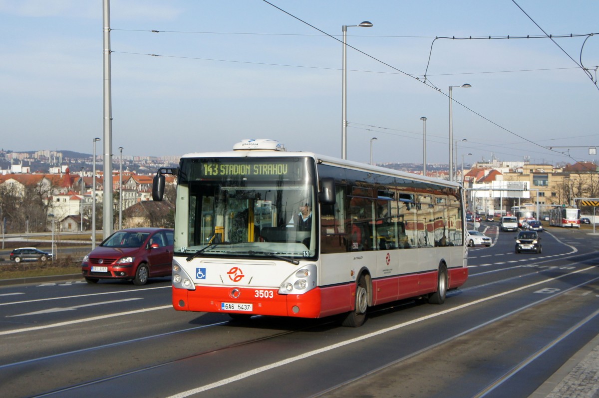 Tschechische Republik / Stadtbus Prag: IRISBUS Citelis 12M - Wagen 3503, aufgenommen im März 2015 an der Haltestelle  Pra¨ný most  in Prag.