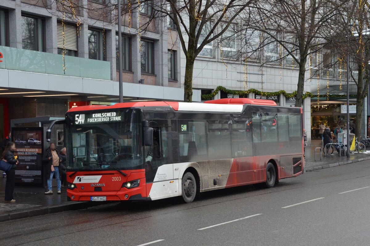 TT Verkehrsbetriebe KOM 2003
AC-TT 6611
Linie 54V, Kohlscheid Forensberger Straße
Aachen, Elisenbrunnen
08.01.2026