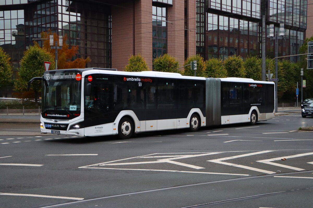 Umbrella Mobility MAN Lions City als SEV Verkehr für die Straßenbahn in Frankfurt am Main am 11.10.25