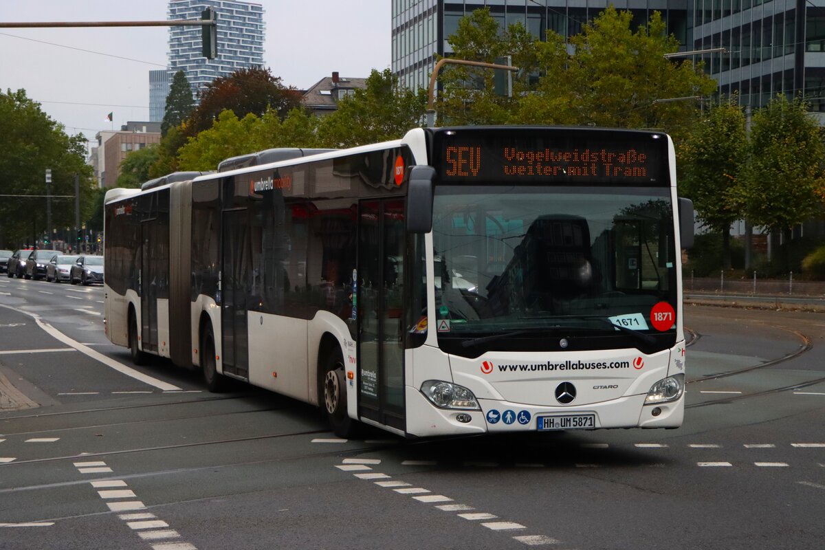 Umbrella Mobility Mercedes Benz Citaro 2 G als SEV Verkehr für die Straßenbahn in Frankfurt am Main am 11.10.25