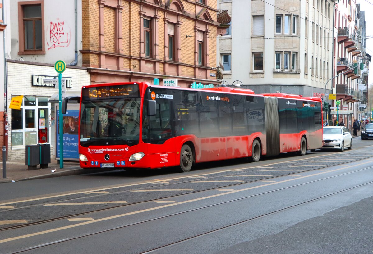 Umbrella Mobility Mercedes Benz Citaro 2 G im Auftrag der ICB auf der Linie 34 am 07.02.26 in Frankfurt am Main