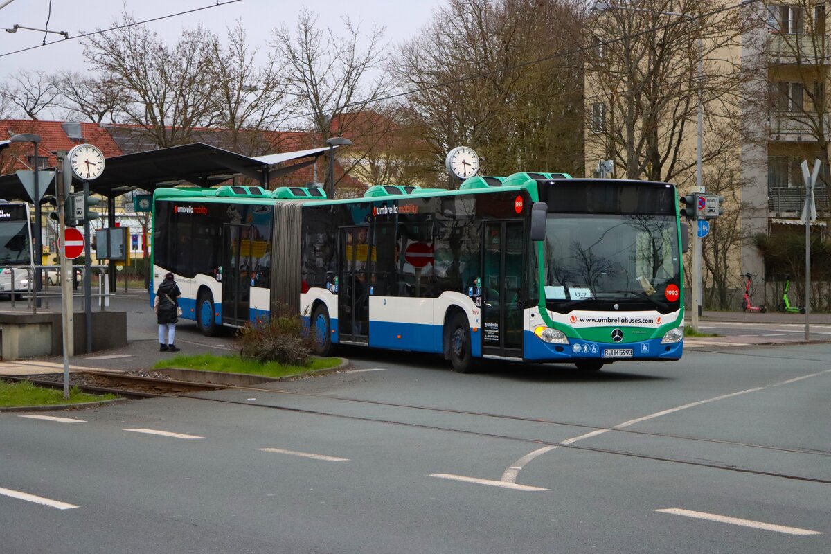 Umbrella Mobility Mercedes Benz Citaro 2 G im Auftrag der ICB als SEV für die U7 am 13.03.26 in Frankfurt am Main