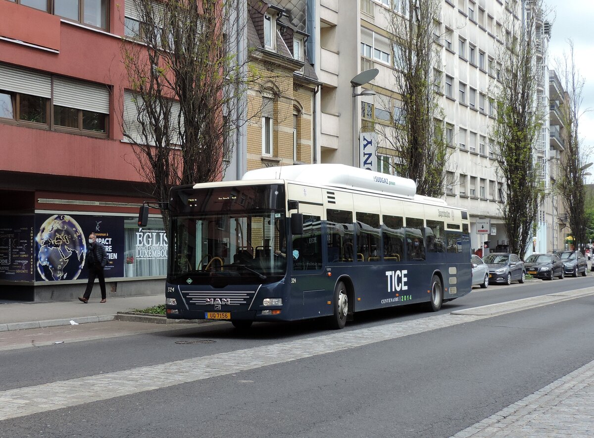 UQ 7156, M.A.N Lion's City CNG, Wagen 324, am 20. Mai 2021 auf der Linie 14 beim Hauptbahnhof abgelichtet.