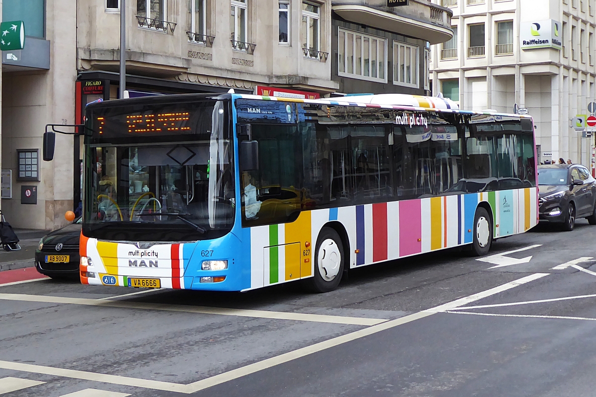 VA 6666, MAN Lion's City des VDL, in den Straßen der Stadt Luxemburg unterwegs. 09.03.2019