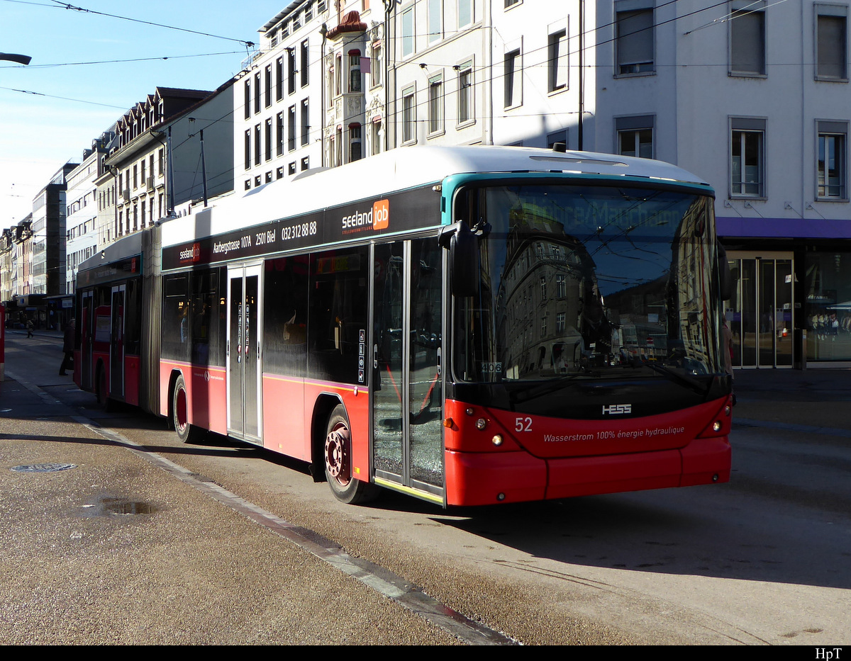 VB Biel - Hess Trolleybus  Nr.52 Unterwegs auf der Linie 4 in der Stadt Biel am 18.01.2019