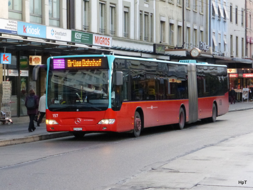 VB Biel - Mercedes Citaro Nr.157  BE 666157  unterwegs auf der Linie 7 in der Stadt Biel am 21.12.2014
