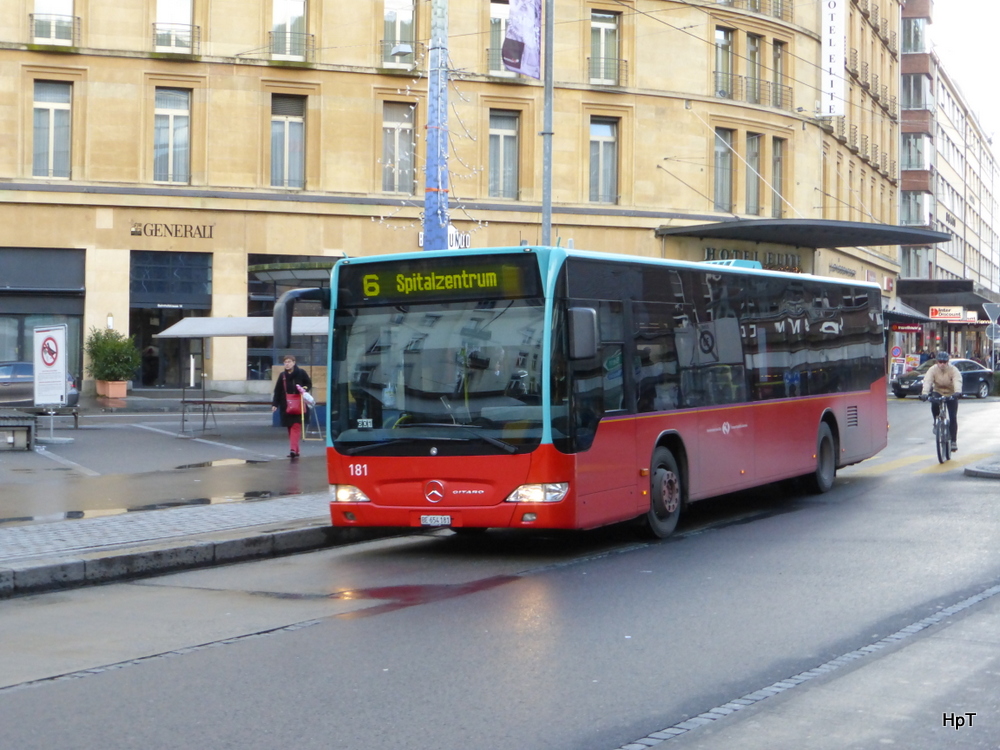 VB Biel - Mercedes Citaro Nr.181  BE 654181 unterwegs auf der Linie 6 in der Stadt Biel am 21.12.2014