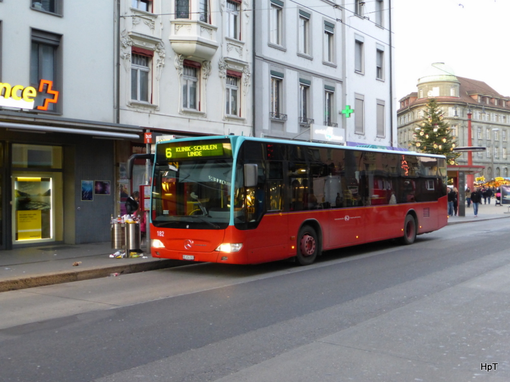 VB Biel - Mercedes Citaro Nr.182  BE 654182 unterwegs auf der Linie 6 in der Stadt Biel am 22.12.2014