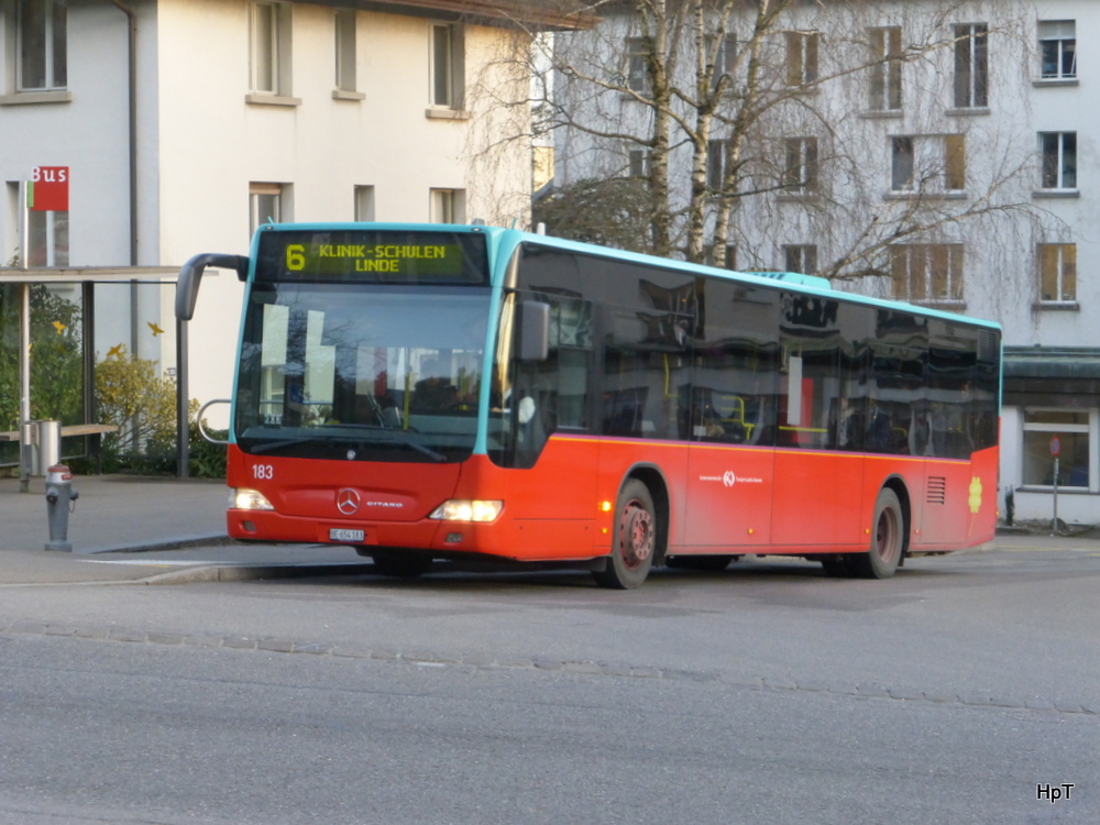 VB Biel - Mercedes Citaro Nr.183  BE 654183 unterwegs auf der Linie 6 beim Spitalzentrum Biel am 21.12.2014