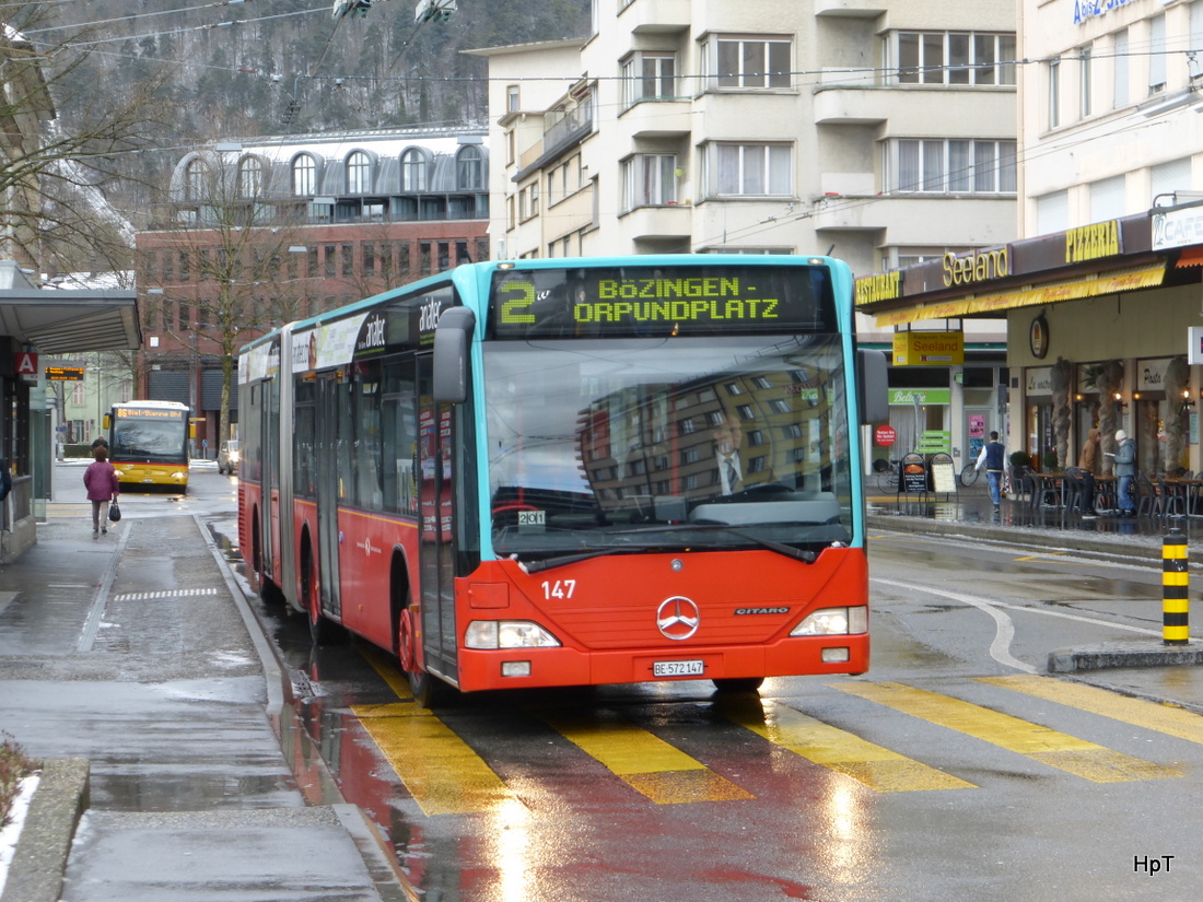 VB Biel - Mercedes Citaro Nr.147 unterwegs auf der Linie 2 in der Stadt Biel am 30.01.2015