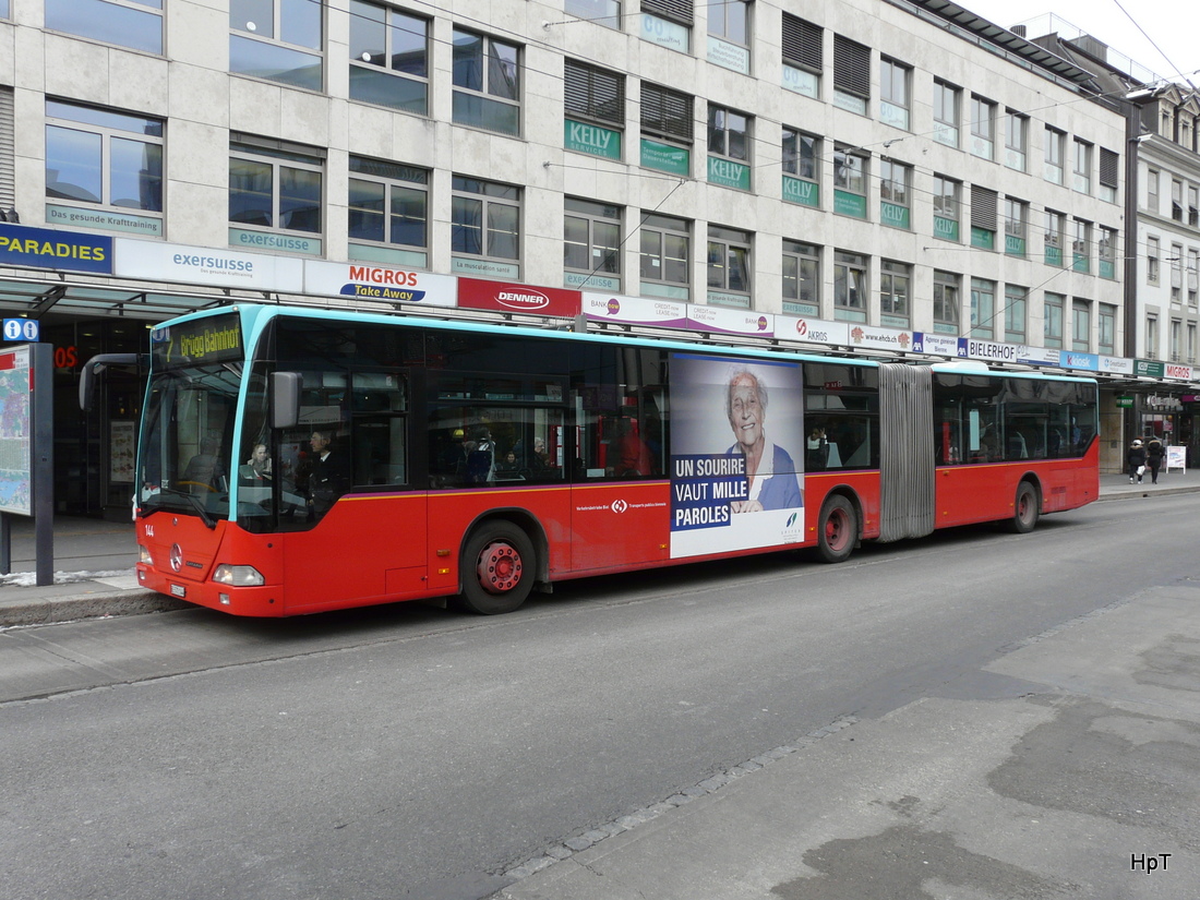 VB Biel - Mercedes Citaro  Nr.144  BE  572144 unterwegs auf der Linie 7 in der Stadt Biel am 07.02.2015