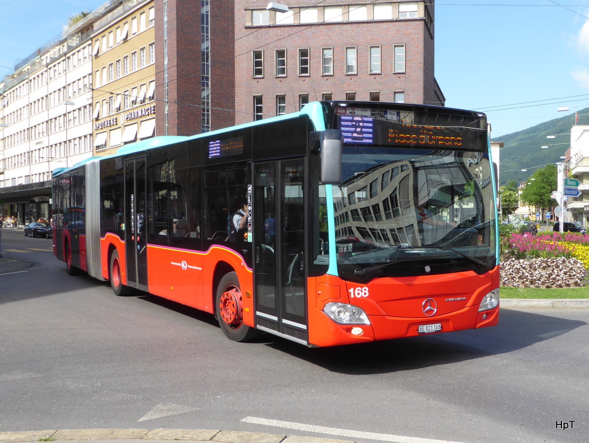 VB Biel - Mercedes Citaro  Nr.168  BE  821168 unterwegs auf der Linie 2 in der Stadt Biel am 10.06.2017