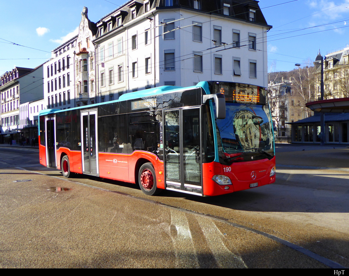 VB Biel - Mercedes Citaro  Nr.190  BE  821190 Unterwegs auf der Linie 8 in der Stadt Biel am 18.01.2019