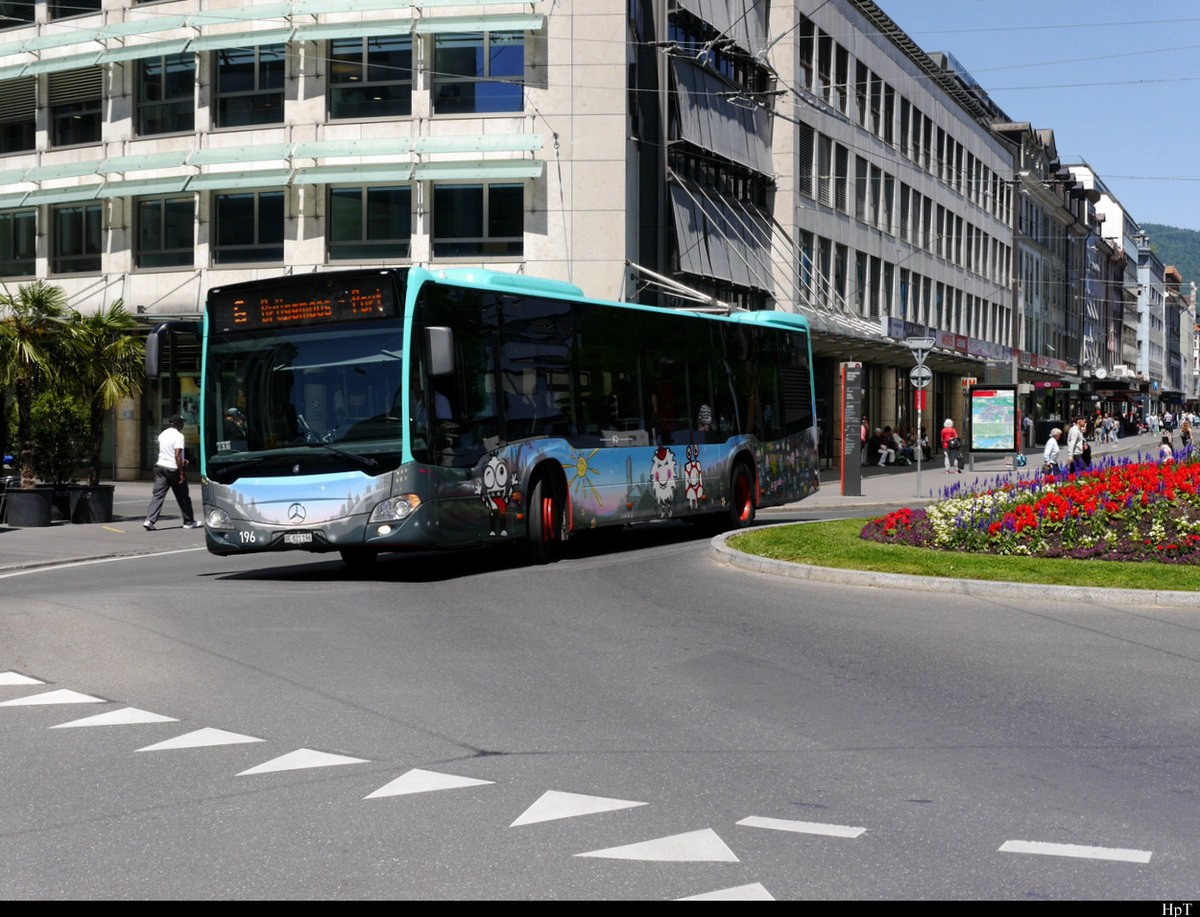 VB Biel - Mercedes Citaro Nr.196  BE 881196 mit Werbung unterwegs in der Stadt Biel am 29.05.2020