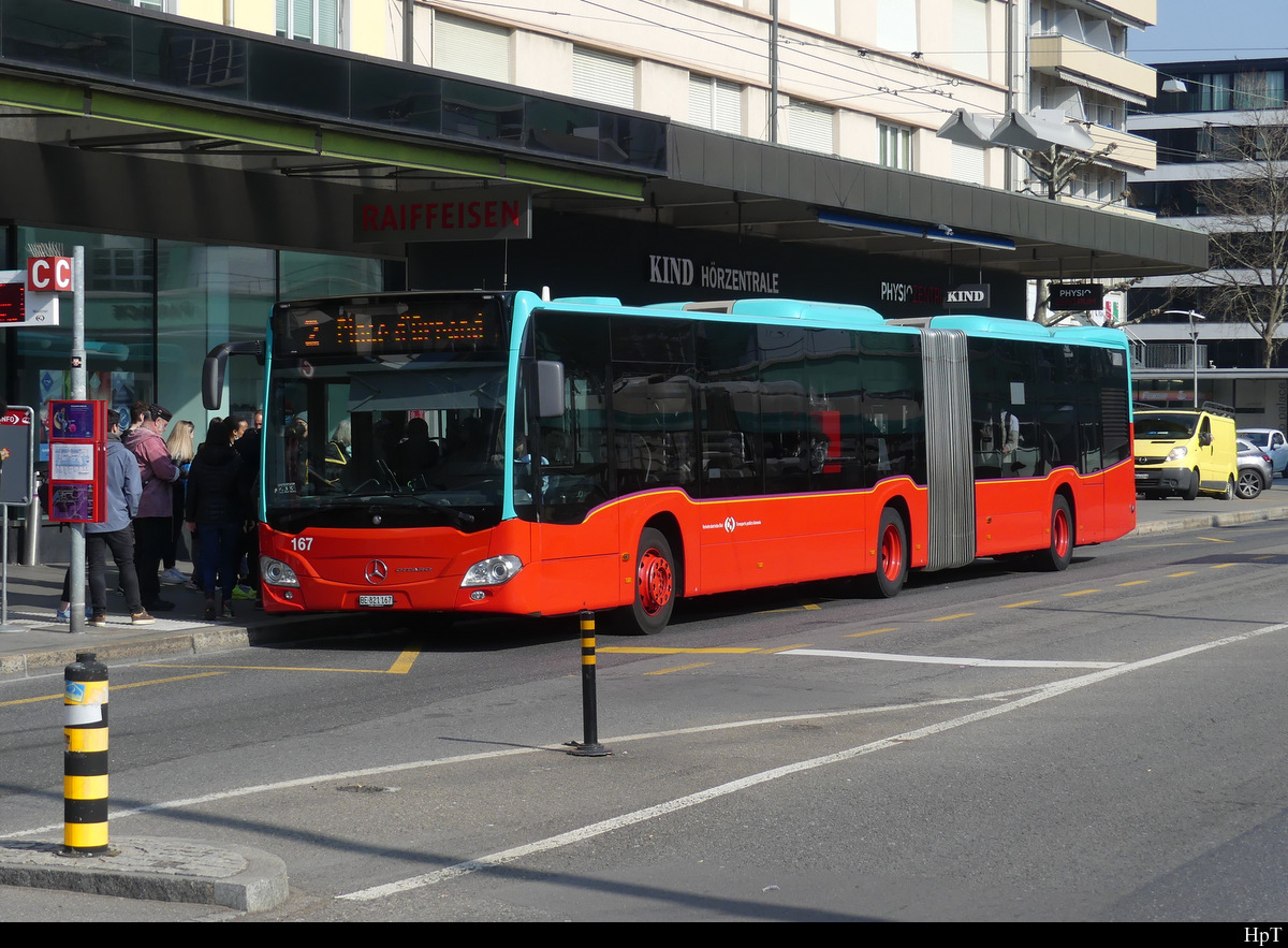 VB Biel - Mercedes Citaro Nr.167 unterwegs auf der Linie 2 in der Stadt Biel am 19.03.2022