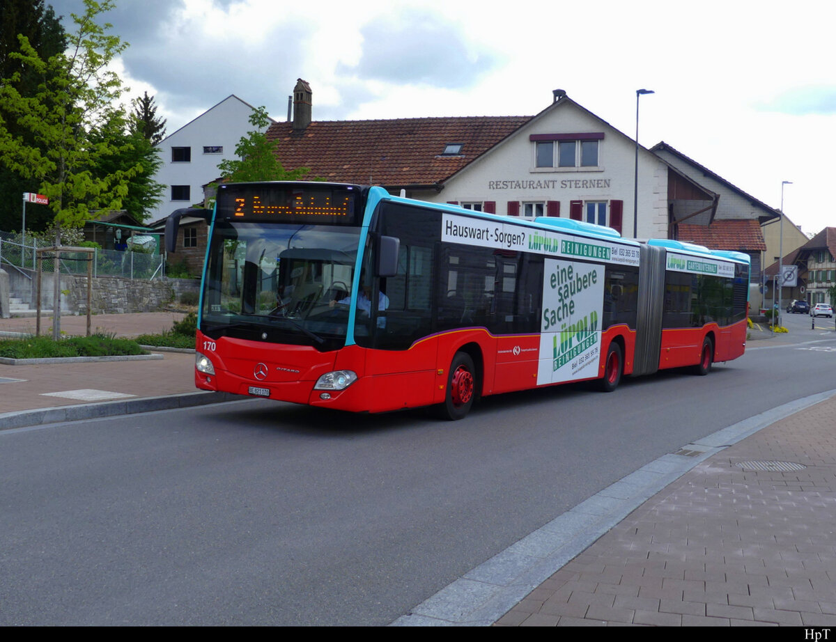 VB Biel - Mercedes Citaro Nr.170  BE 821170 unterwegs auf der Linie 2 in Brügg am 30.04.2022