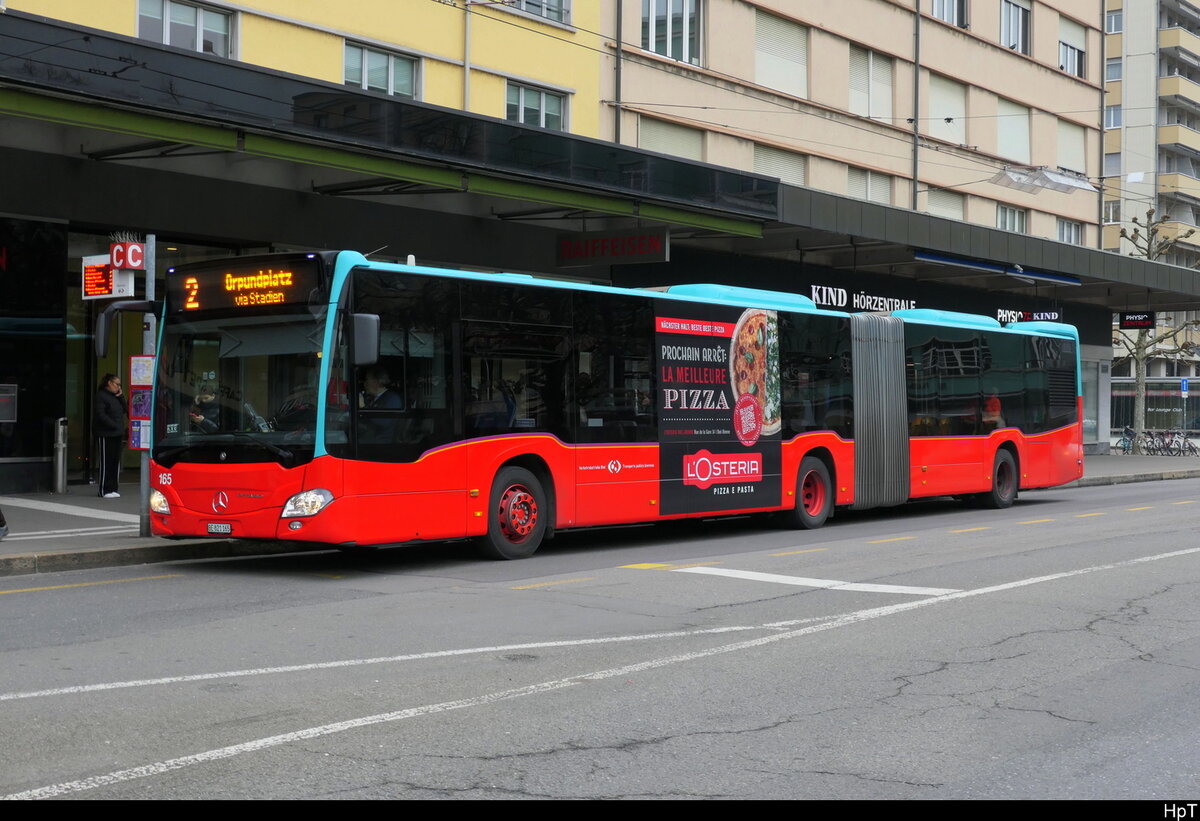 VB Biel - Mercedes Citaro Nr.165  BE 821165 unterwegs auf der Linie 2 in der Stadt Biel am 22.01.2026