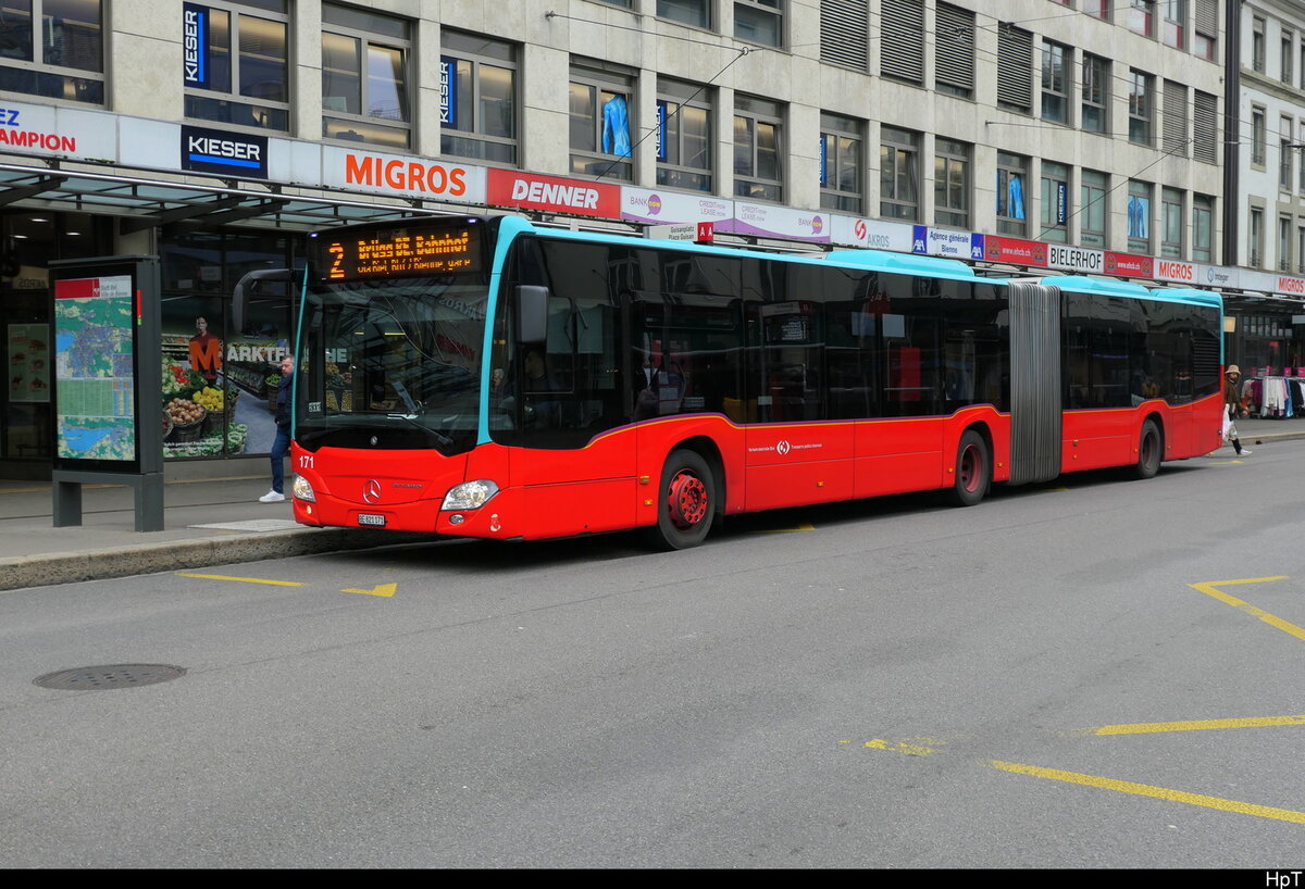 VB Biel - Mercedes Citaro  Nr.171  BE 821171 unterwegs auf der Linie 2 in der Stadt Biel am 20.01.2026